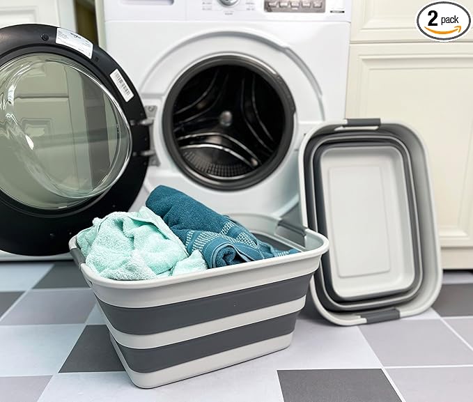SAMMART Set of 2 Collapsible Plastic Laundry Basket