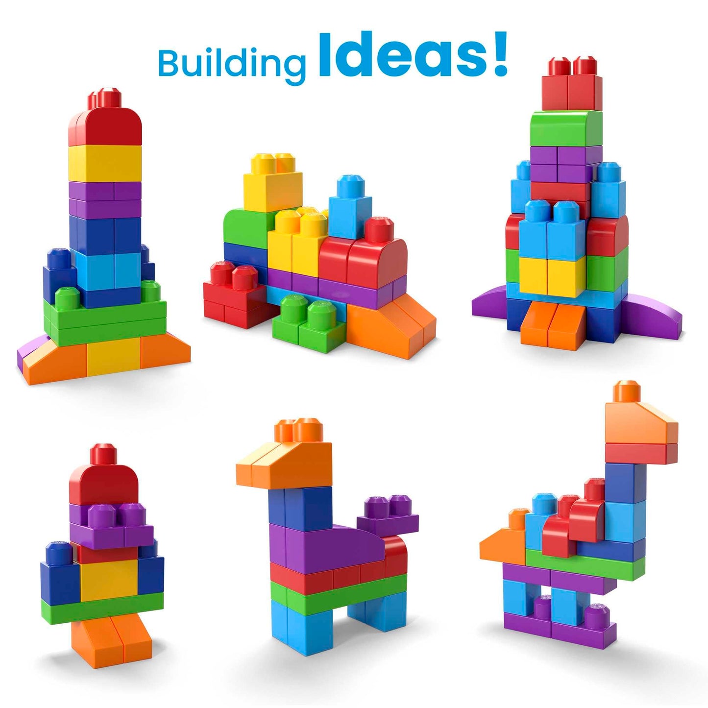 MEGA BLOKS Big Building Bag building set with 60 big and colorful building blocks, and 1 storage bag, toy gift set for ages 1 and up, DCH55