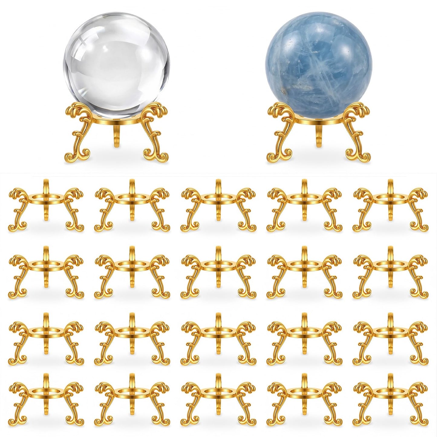 MAQUITA 20 Pcs Gold Crystal Ball Stand for Displaying Crystal Glass and Natural Rocks, Sphere Display Holder for 40mm-80mm Sphere or Stone