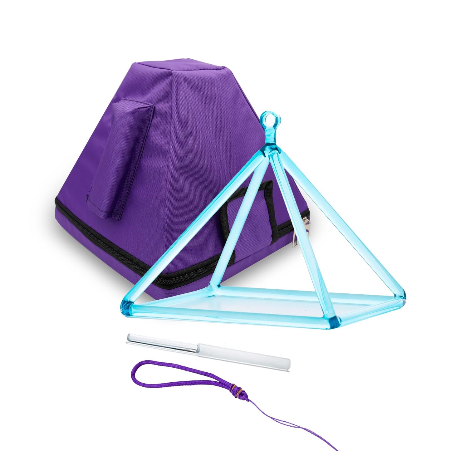 Hye-eun Crystal Pyramid Sound Healing, Clear Blue 8 inch Quartz Riangular Tower with Crystal Singing Bowl Stick and Purple Rope, Pyramid Bag,Yoga Meditation Energy Healing Musical Instrument