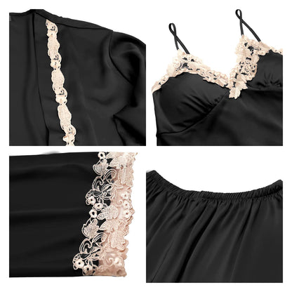 SAPJON Womens Pajama Sets 5PCS Silk Pajamas for women Cute Sleepwear Loungewear Satin Pajamas Sets for Women Soft