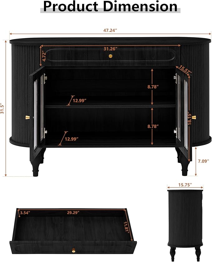 XUZENEST 47'' Fluted Sideboard Buffer Cabinet