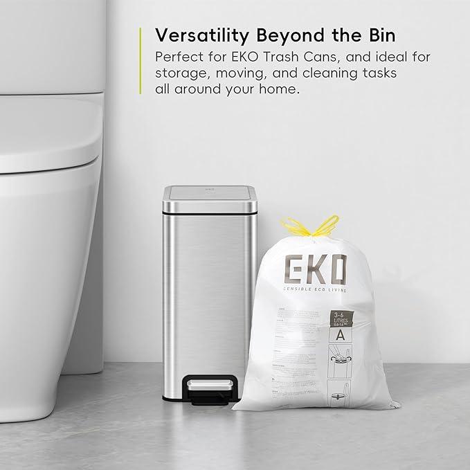 EKO 1.6 Gallon / 3-6 Liter, Extra-Strong Unscented Garbage Bags, Easy-Dispense