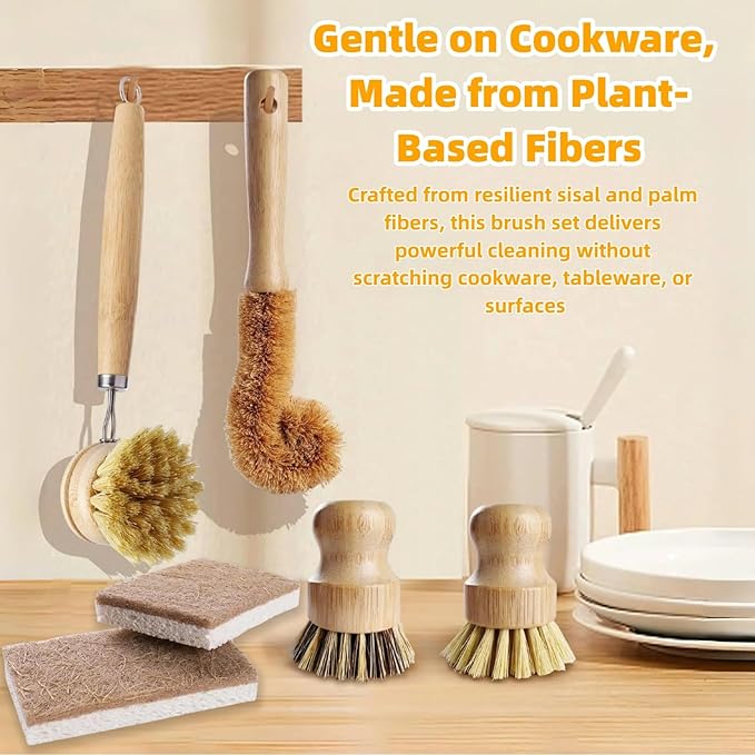 Natural Bamboo Dish Brush Set