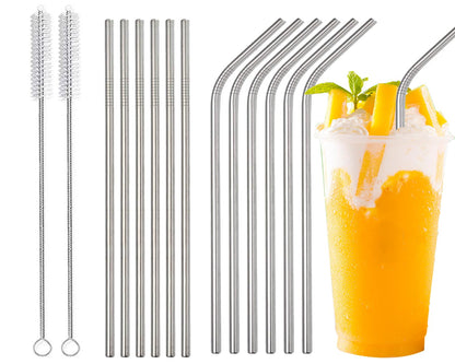 12-Pack Reusable Straws - Metal Straws Dishwasher Safe - Drinking Stainless Steel Straws for 20 oz Tumblers - 2 Cleaning Brushes Included