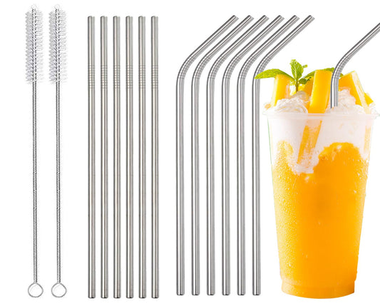 12-Pack Reusable Straws - Metal Straws Dishwasher Safe - Drinking Stainless Steel Straws for 20 oz Tumblers - 2 Cleaning Brushes Included