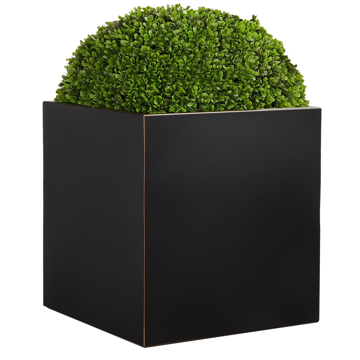 Wallowa Metallic Heavy Cube Planter Box, No Assemble, Seamless Large Square Planter for Trees, Plants and Flowers 21”Lx21”Wx24”H 35Pounds Black with Hand Brushed Gold Rim
