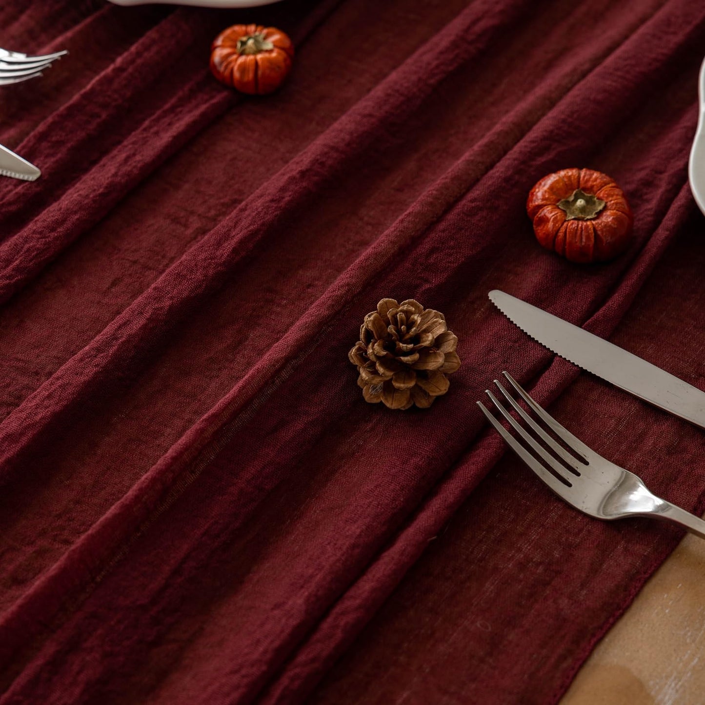 Keketoarrange Burgundy Christmas Table Runner Decor Red Cheesecloth Gauze 120 Inch 10 FT Rustic Boho Cheese Cloth Runner for Wedding Baby Bridal Shower Party Long Sheer Home Christmas Decorations