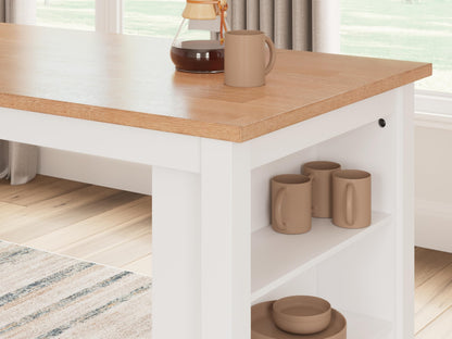 Signature Design by Ashley Gesthaven Farmhouse Counter Height Dining Table with 3 Shelves and Trestle Base, Light Brown & White