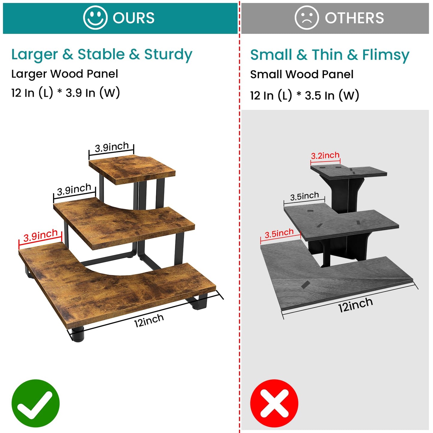 ELITEROO 3 Tier Wooden Retail Display Shelves, Portable Display Rack for Retail Counter Top Craft Shows Tradeshows, 3 Step Corner Tiered Table Display Tower Stand for Cupcake Jewelry Display