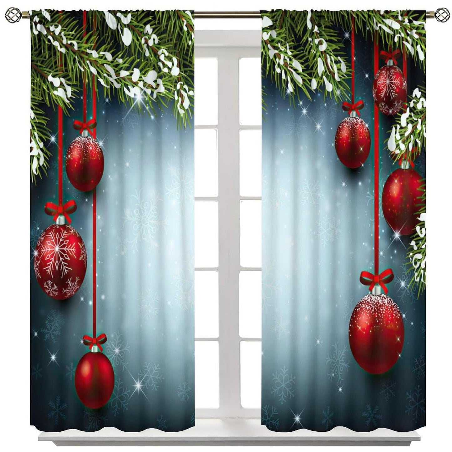ICMOLYYENLO Christmas Blackout Curtains Merry Christmas Balloon Tree Snowflake Santa Claus Gift Pattern Printed Curtains Suitable for Bedroom Living Room Decoration 42x45 Inches