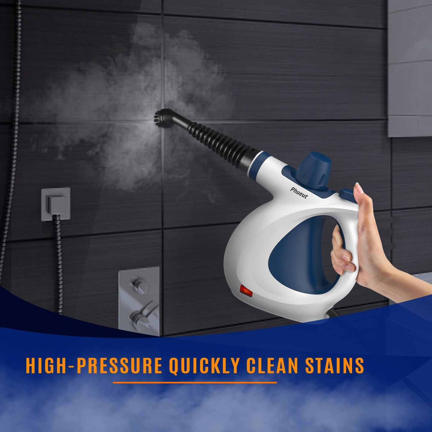Pressurized Handheld Multi-Surface Natural Steam Cleaner with 12 pcs Accessories, Multi-Purpose Steamer for Home Use, Steamer for Cleaning Floor, Upholstery, Grout and Car (Grey)
