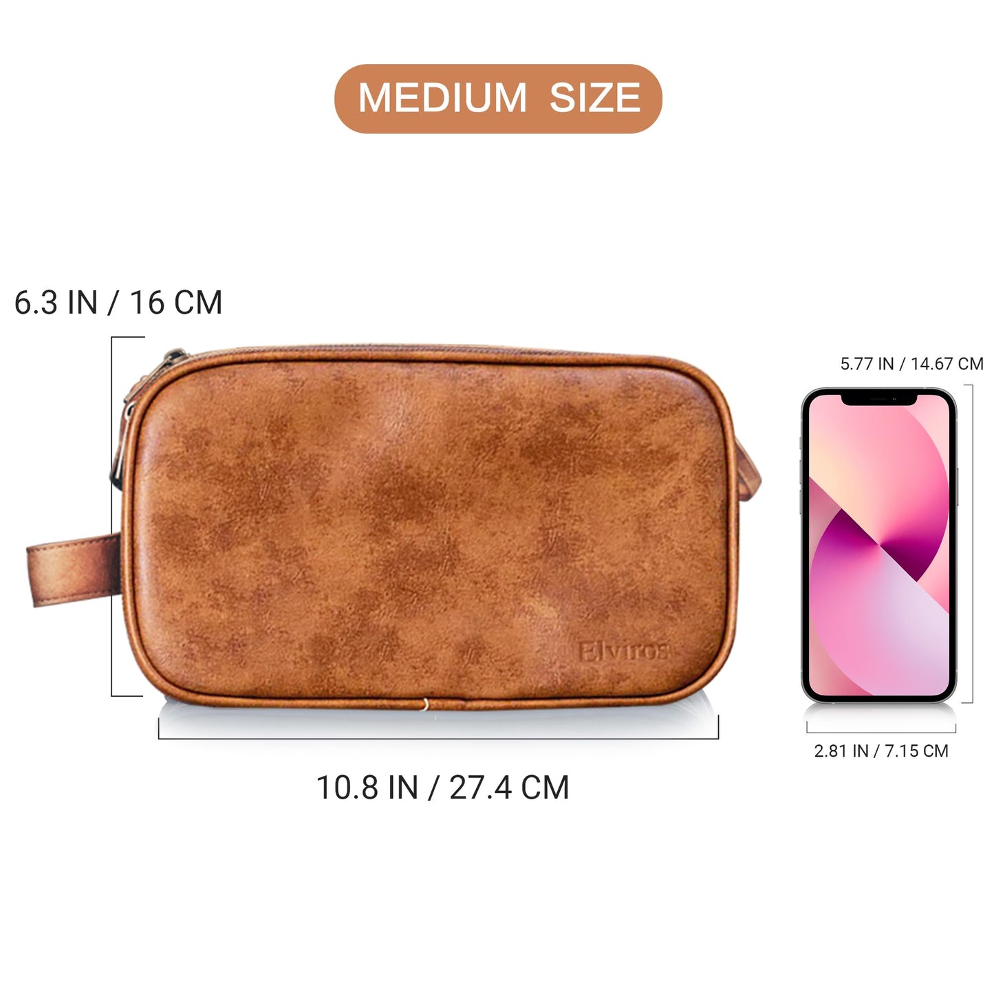 Elviros Water-Resistant PU Leather Toiletry Bag for Men Large Travel Wash Bag Shaving Dopp Kit Bathroom Gym Toiletries Makeup Organizer with Wet Dry Compartment (Brown)