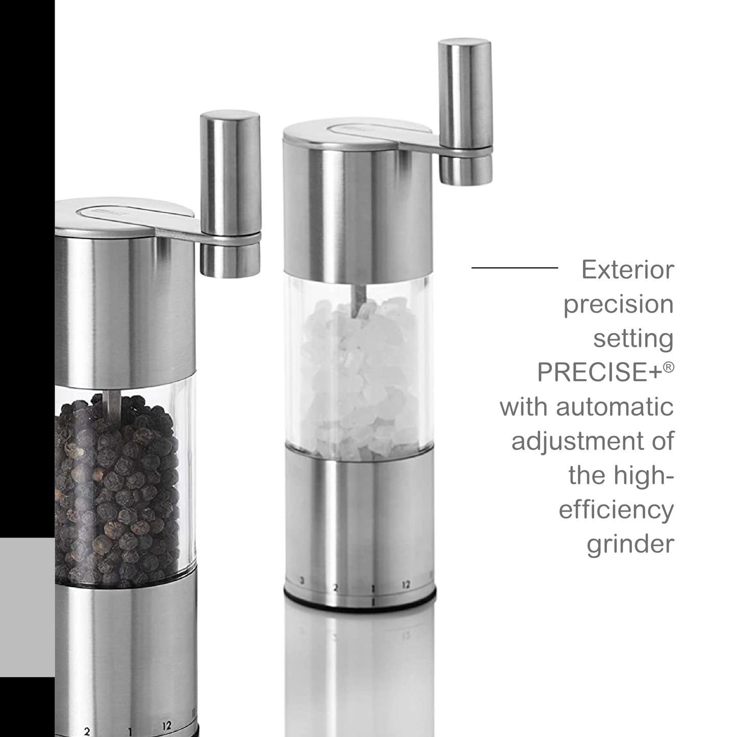 AdHoc Select Geared Salt or Pepper Grinder - Handy Seasoning Mill for Salt & Pepper - Manual Grinder with Ceramic Mechanism - Durable & Reliable Shakers