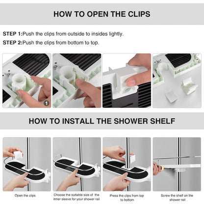 homeasy Bathroom Shower Shelf, Shower Caddy/Tidy No Drilling Shower Holders Storage for Soap Shampoo Shower Rack Hanging with Buckle and Shower Head Hook Suit 19mm-25mm Shower Rail