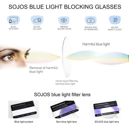 SOJOS Oversized Square Anti Blue Light Blocking Glasses for Women Thick Computer Eyeglasses Double Metal Studs SJ5053 with Crystal Orange Frame/Anti-Blue Light Lens