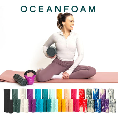 Oceanfoam Tidal Roller - Black Marbled - Muscle Massage Foam Roller for Back Pain & Stretching - Firm and Ergonomic Wide Wave Textured - Yoga, Athletics, & Wellness - Full Size, 20" x 5"