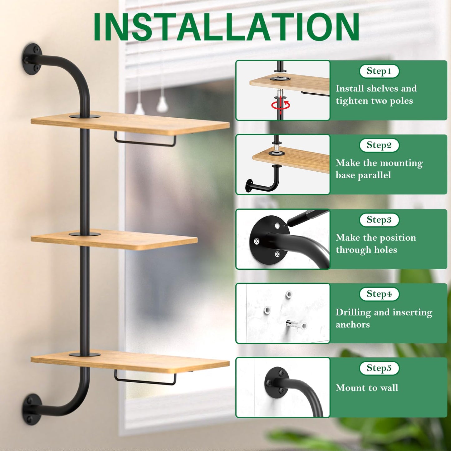 YUOROS Window Plant Shelves, 3-Tier Rotating Plant Shelf Stand, Indoor Metal Wall Plant Holder