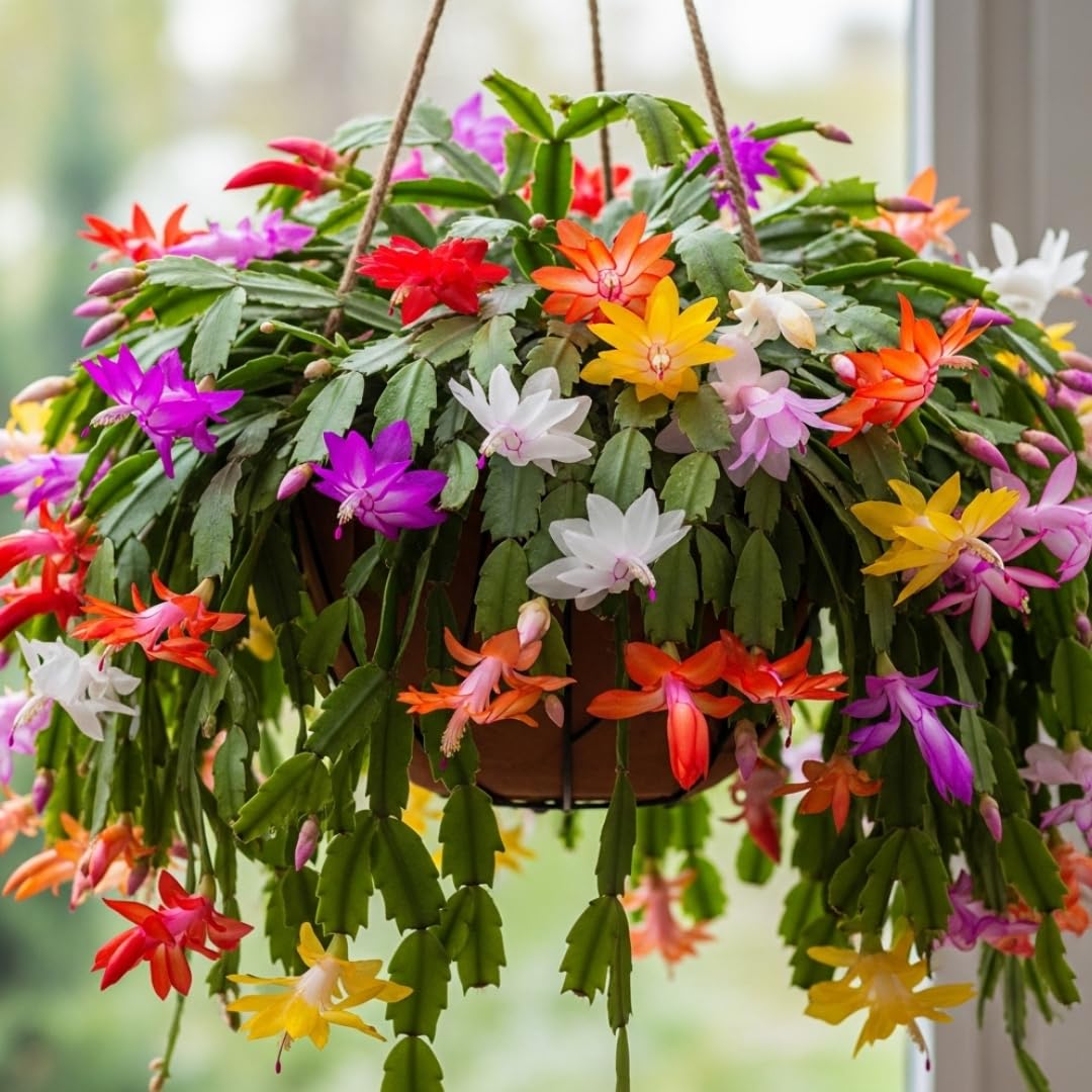 4 Mixed of Easter Cactus Plants Live, Christmas Cactus, False Thanksgiving Cactus Plants Like, Cold Hardy, 5-9" in Tall, No Pot, Assorted Colors - 3
