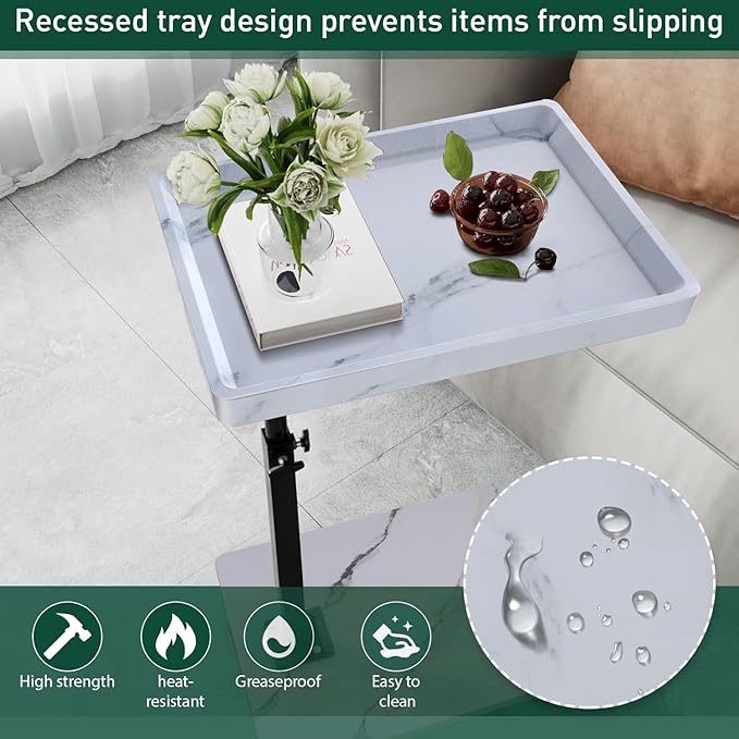 C Table End Table Adjustable Height, 360°Swivel TV Tray Table
