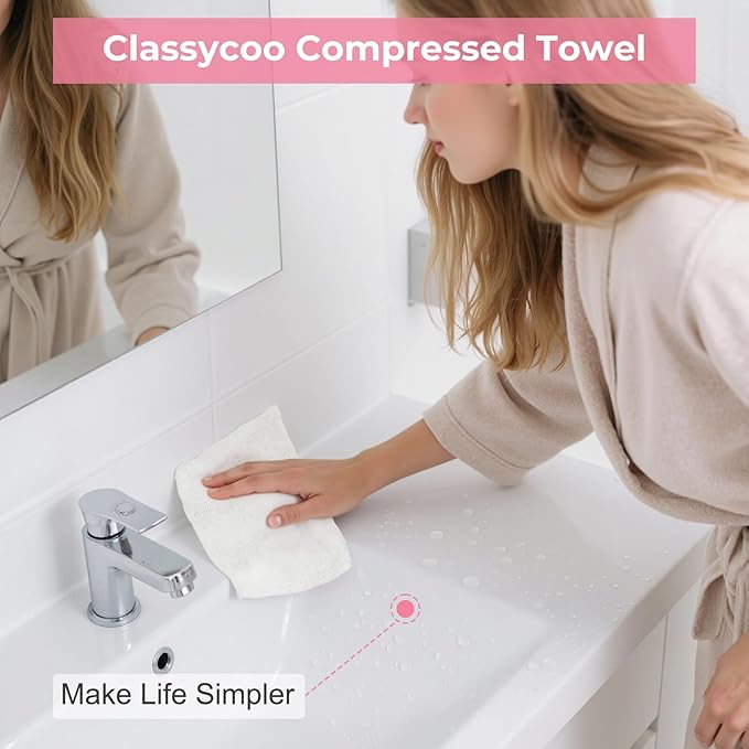 Classycoo 200 PCS Disposable Compressed Towels Tablets- Individually Wrapped