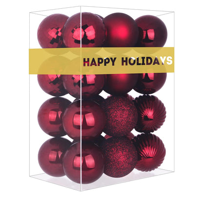 Maroon 3.2" Large Christmas Balls - Christmas Tree Decoration Ornaments Shatterproof Hanging Balls for Birthday Halloween Holiday Wedding Decorations Set of 24pcs