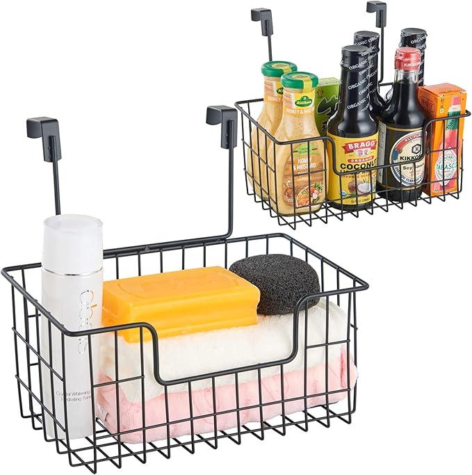 Wire Hanging Storage Basket 2 Packs, Wall Mounted Kitchen Bathroom Storage