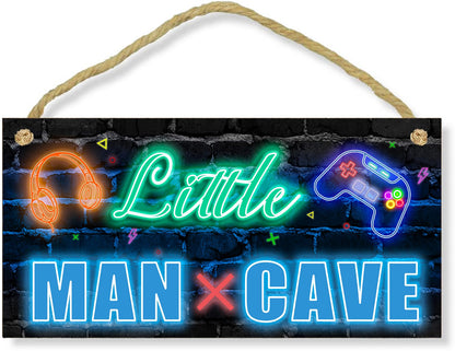 XIULUAN Gaming Room Decor Boys Stuff Kids Game Playroom Decorations Door Signs For Gamer Room Little Man Cave Wall Sign 10x5 Inches, Blue
