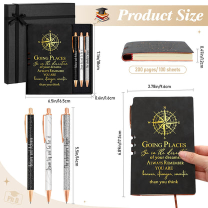 Resurhang 5 Pcs Class of 2026 Graduation Gift Set Inspirational Gifts for Graduation College Motivational Leather Journal Ballpoint Pen with Box for Senior Middle(Black)