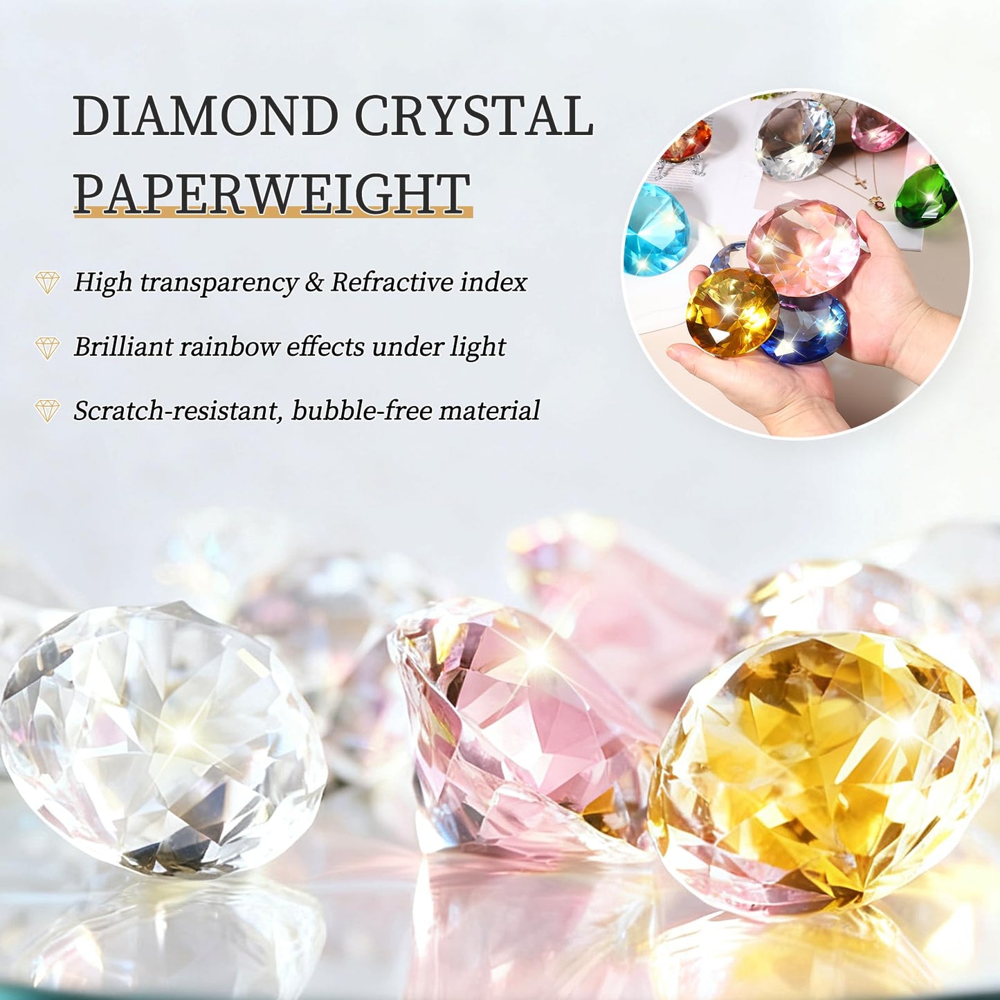 PATIKIL Diamond Crystal Paperweight, 80mm / 3.15" Crystal Paperweight Paper Weight with Silver 19 Metal Base for Home Office Desktop Table Decor Wedding Party Ornaments, Clear