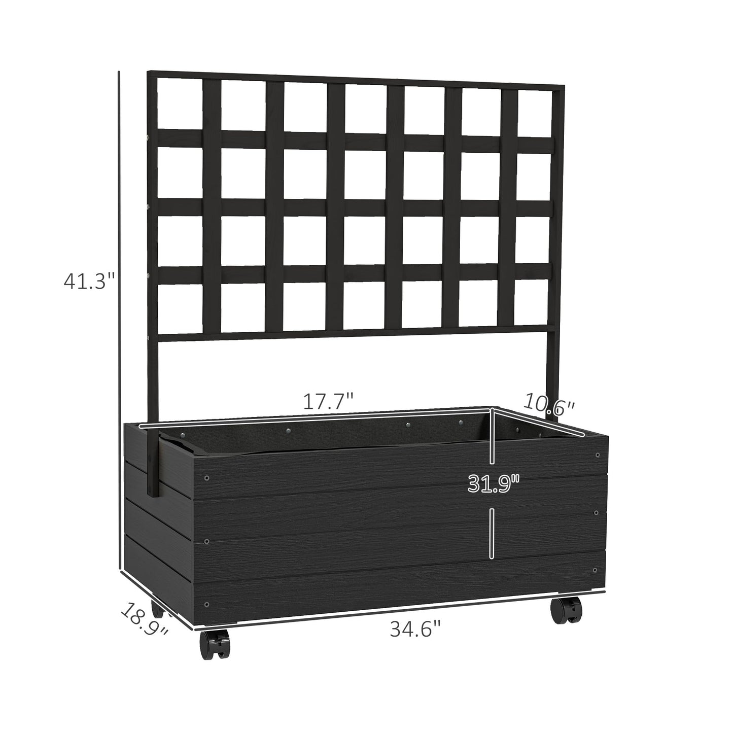 Outsunny Raised Garden Bed with Trellis and Wheels, Outdoor Wooden Elevated Planter Box, Freestanding Raised Flower Bed for Climbing Plants, Flowers, Herbs and Vegetables