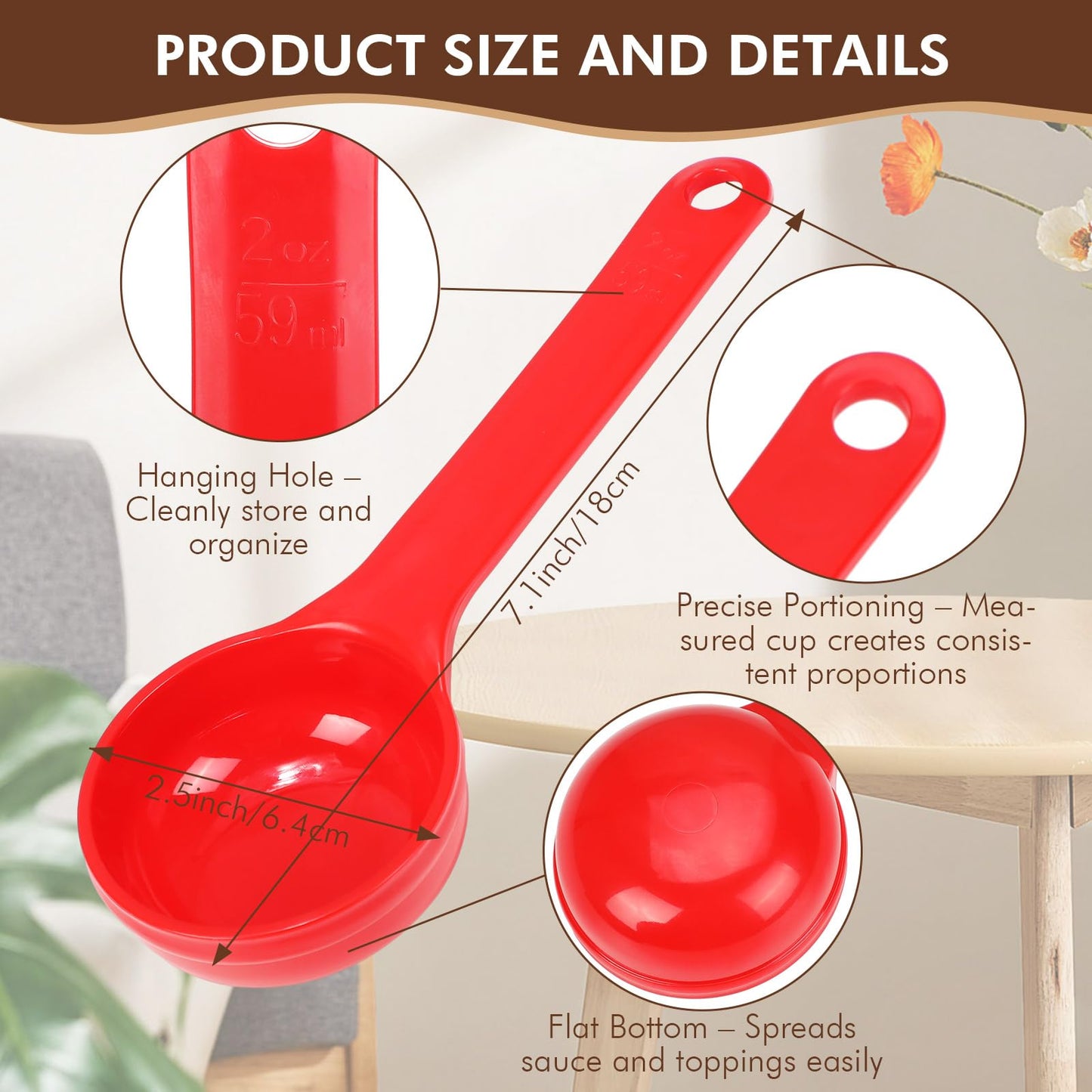 Teenyyou 10 Pcs 2 oz Foodservice Products Measure Spoon with Short Handle Measuring Scoop Miser Food Grade Solid Portion Control Spoon for Oatmeal Creatine Coffee Grains Spices Powders(Red)