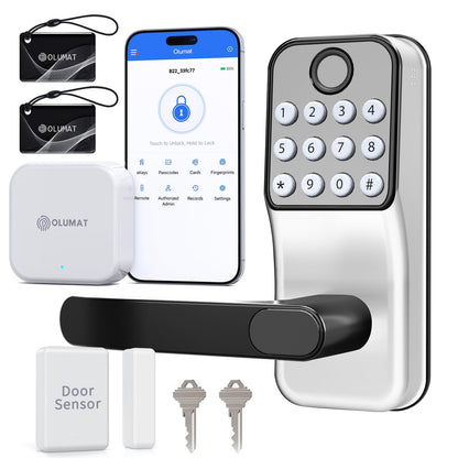 Smart Door Lock With Handle: Keyless Entry With Gateway Sensor - Keypad and Remote Control Digital Lock for Front Door - Compatible With Alexa