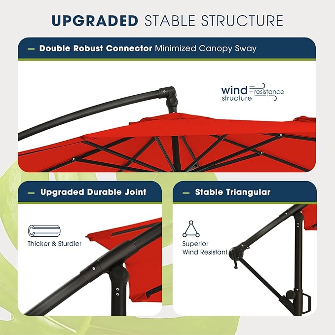 wikiwiki 10ft Patio Umbrella with Base Included, Outdoor Offset Cantilever Umbrella, Infinite Tilt, Crank and Cross Base, Light Red