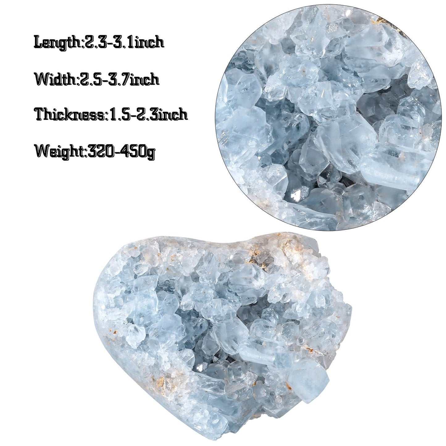 mookaitedecor Natural Celestite Crystal Geode Cluster Heart Mineral Specimen Stone for Crystals Healing Reiki Home Decoration(320-450g)