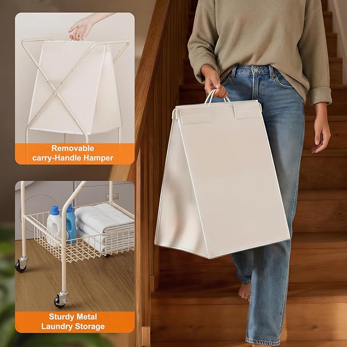Laundry Basket with Wheels:88L Rolling Laundry Cart Foldable Metal Frame Dirty