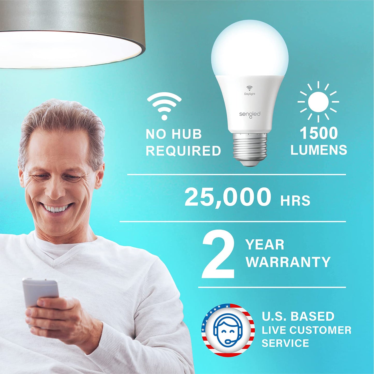 Sengled WiFi Light Bulb - Smart Bulbs That is Compatible with Google Assistant, A19 Daylight (5000K) - No Hub Required, 800LM 60W High CRI)60 Equivalent, 4 Count (Pack of 1)