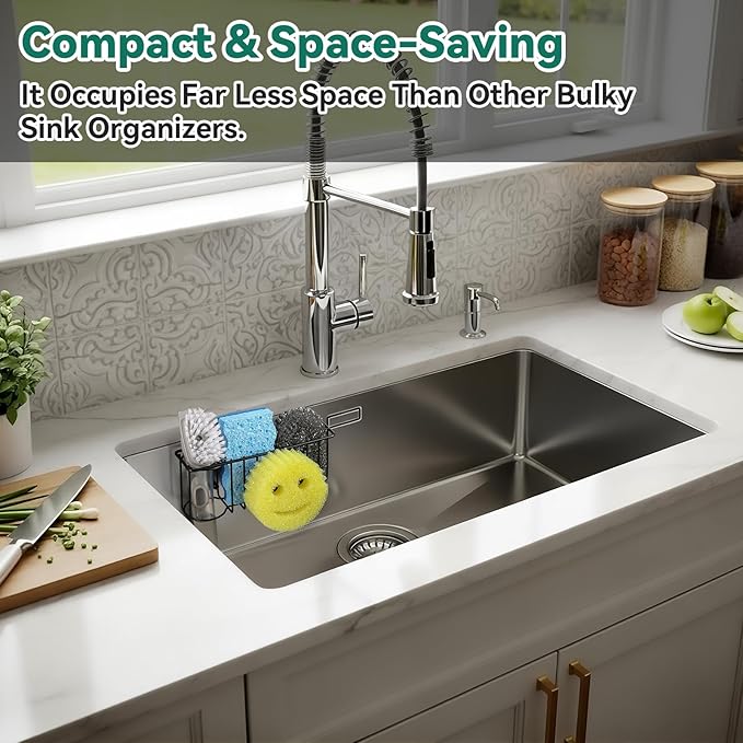 3-IN-1 Multiuse Sponge Holder for Kitchen Sink, Sponge Caddy for Scrub