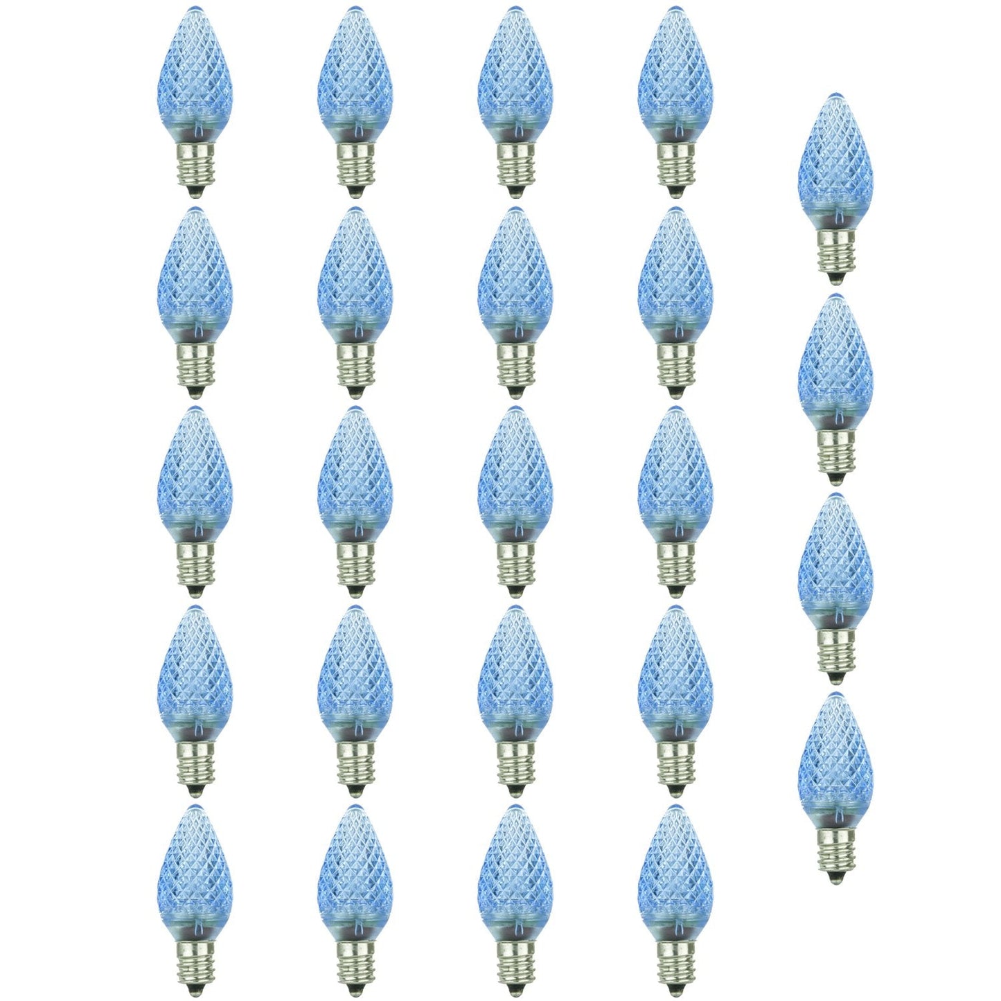 Sunlite 40458 LED C7 Holiday Decorative Light Bulb, 0.4 Watts, E12 Candelabra Base, Faceted Christmas-Lights; Nightlight, Blue 24 Count