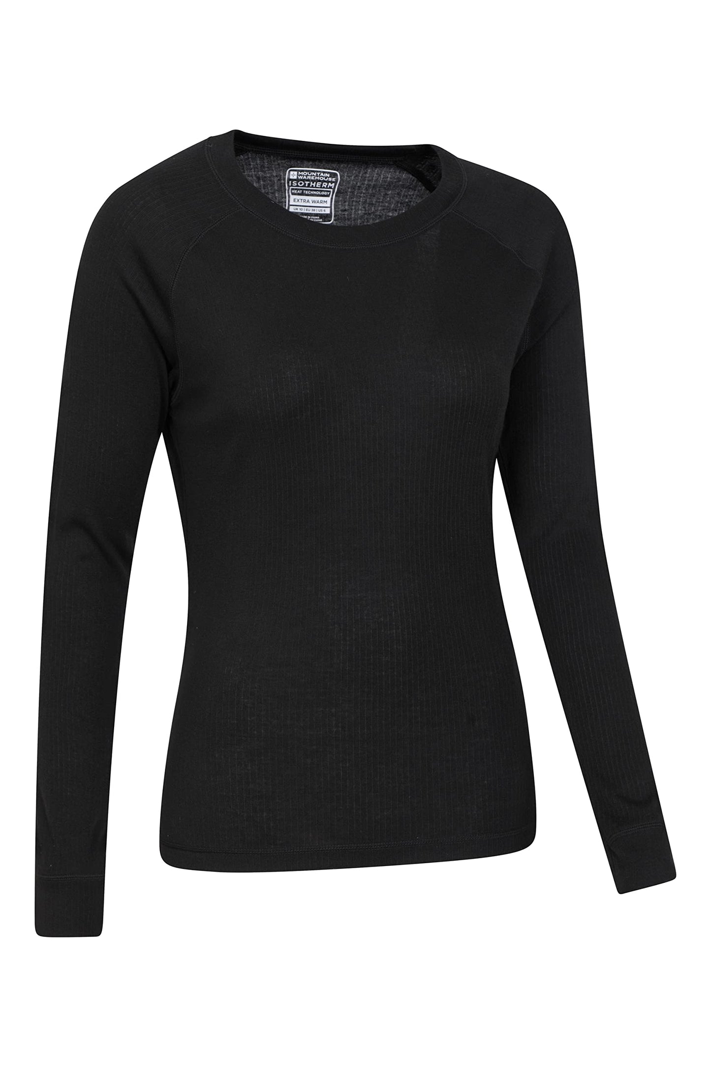 Mountain Warehouse Talus Womens Round Neck Tops - Multipack Ladies Thermal Tee, Lightweight, Quick Drying - Best for, Skiing, Snowboarding to wear as a Baselayer Black (2 Pack) Women's Size 14