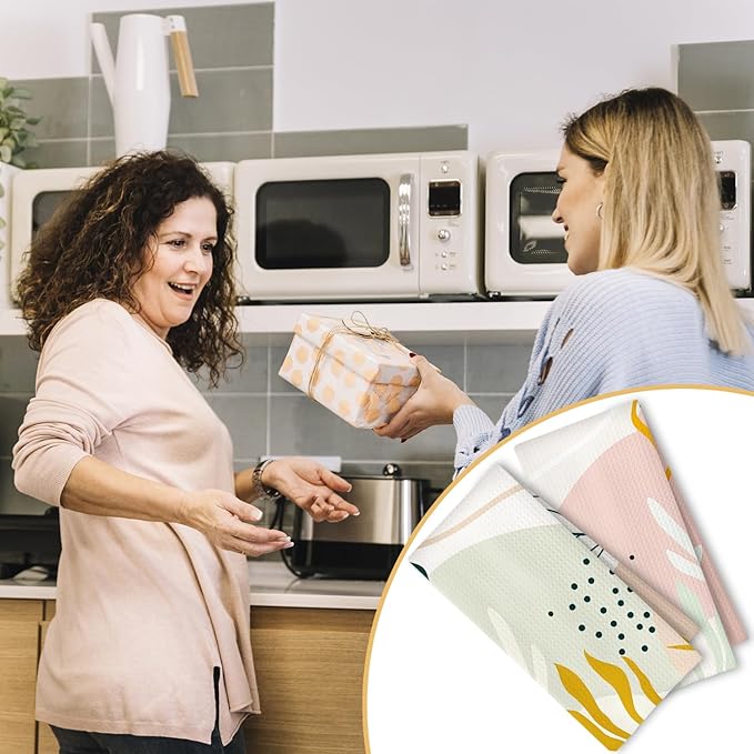 Abstract Boho Floral Kitchen Towels Set of 2, Mid Century Modern Hand Towels