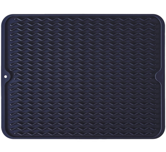 Silicone Dish Drying Mat for Multiple Usage, Easy clean, Eco-friendly, Heat-resistant Dish Drainer Mat for Kitchen Counter,Sink,Refrigerator or Drawer liner (16" x 12", Dark Blue)
