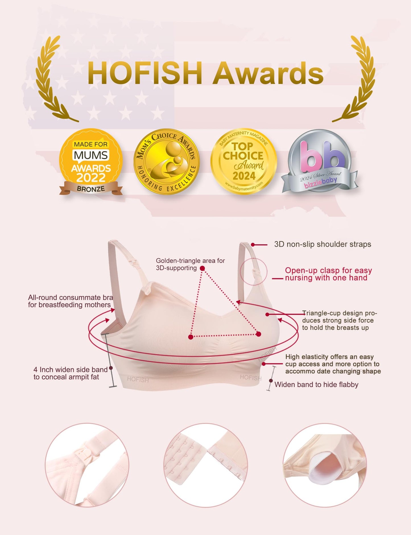 HOFISH Maternity Nursing Bras Seamless 3 Pack Sleep Bralette for Breastfeeding with Free Bra Extenders & Clips L