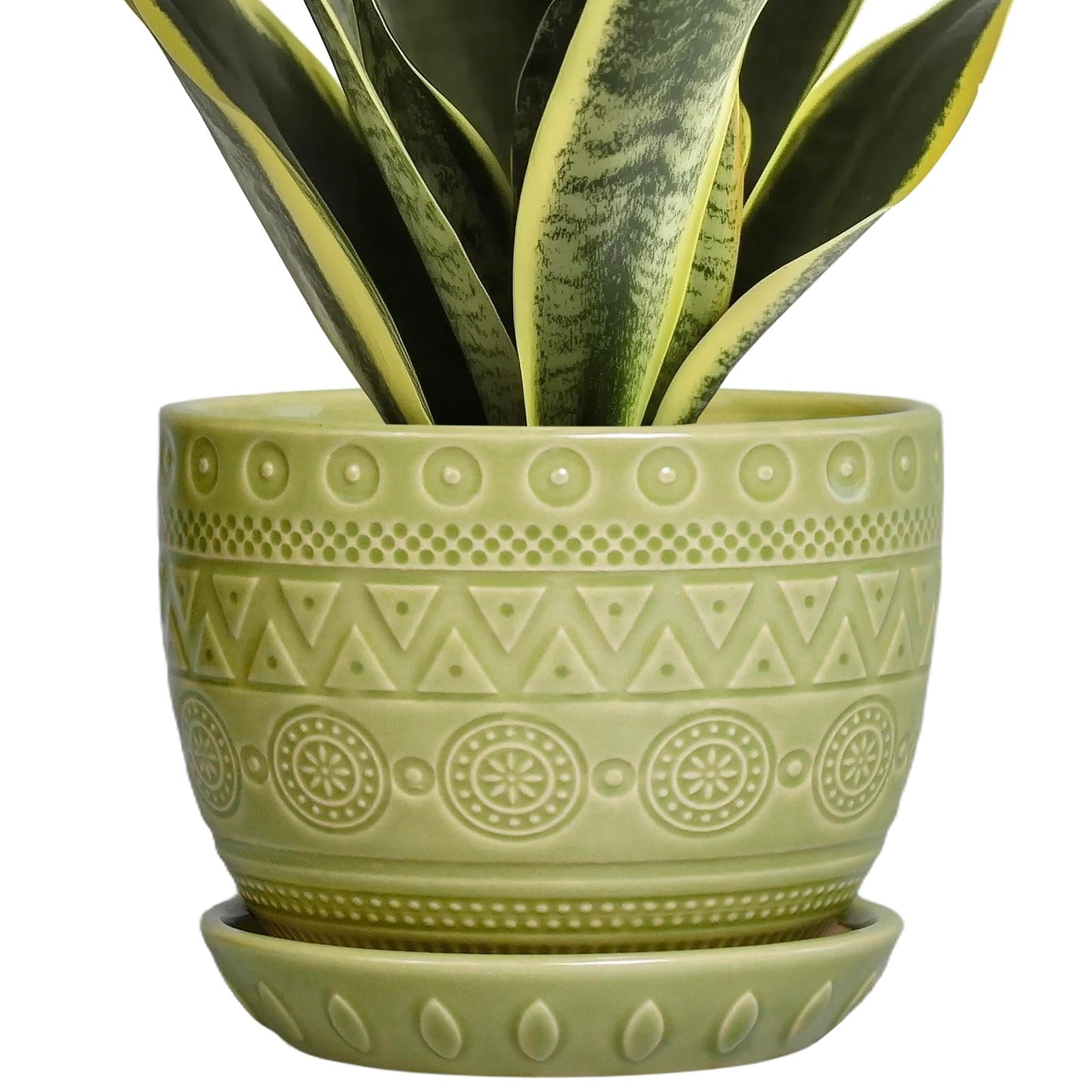 G EPGardening Indoor Plant Pot 5.5 Inch - Ceramic Planter with Drainage Hole and Saucer, Round Boho Plant Pot for Indoor Plants, Plant Lover Gifts, Home Garden Office Decor, Green