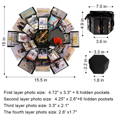 Vienrose Explosion Gift Box Set Surprise Gift Photo Box Creative DIY Scrapbooking Picture Album Accessories Couple Gifts for Birthday Proposals Valentine's Day 01Black Unassembled