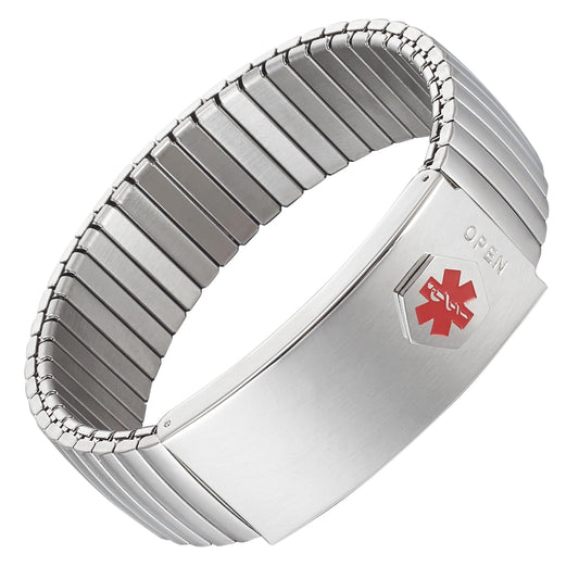 EnerMagiX Medical Alert Id Bracelet for Men Women, Silver Stainless Steel Elastic Medical ID Bracelet for Diabetes, Allergies, Epilepsy, Penicillin, Writeable Cards