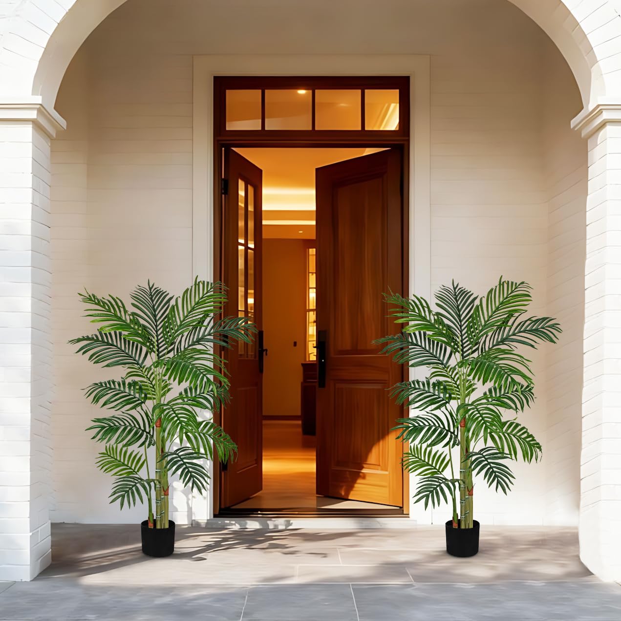 Hollyone Fake Palm Tree Decor 4FT with Planter Artificial Palm Tree Faux Tropical Areca Floor Plant in Pot with 3 Textured Trunks Silk Plant for Home Garden Outdoor Indoor Office Decor