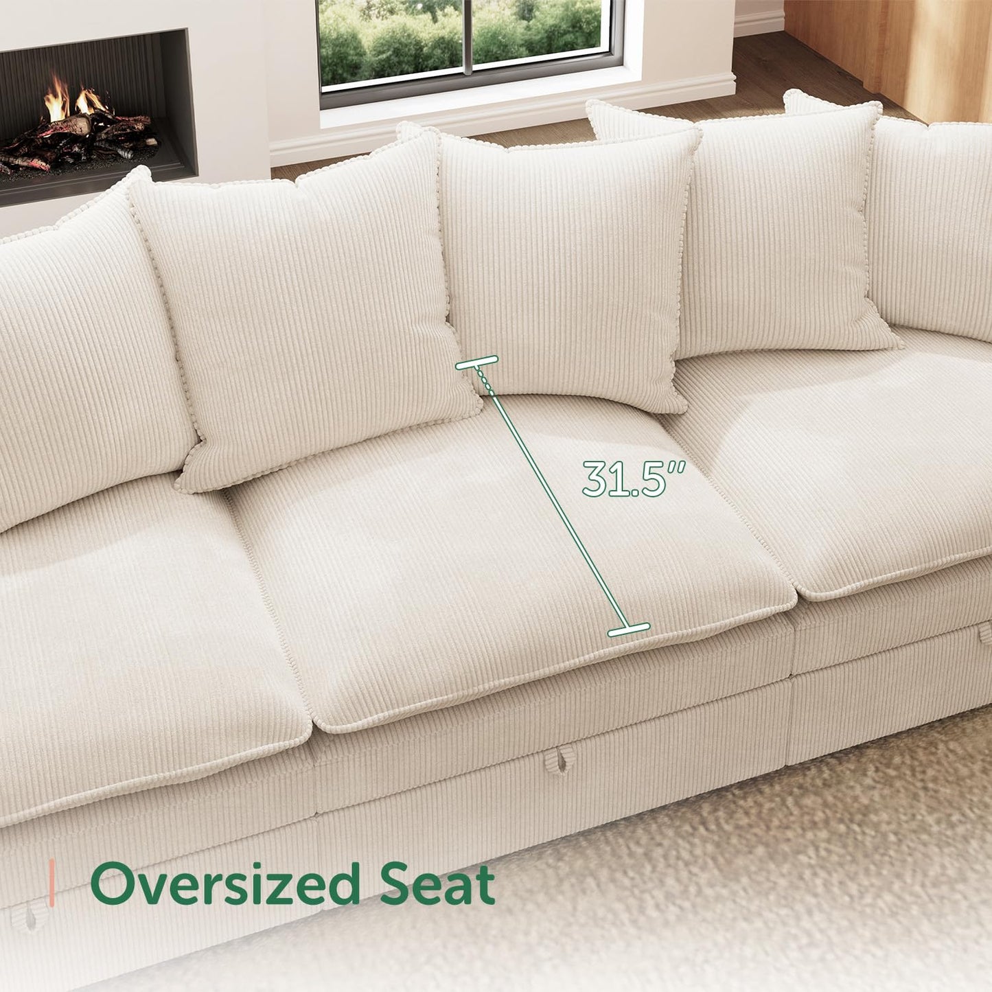 HONBAY Modular Sectional Sleeper Sofa, Corduroy 6 Seater Couch with Storage, Sectional Sleeper Couches for Living Room, Beige