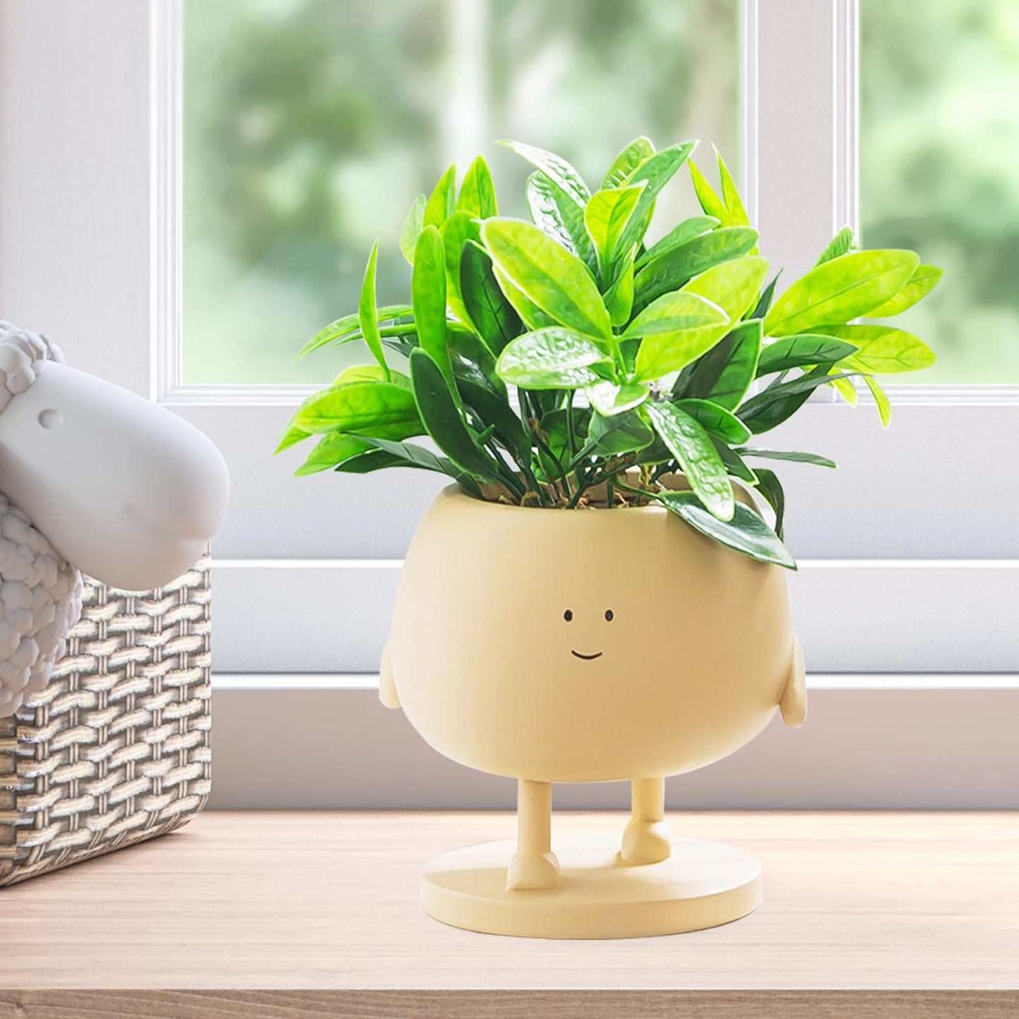 COTYNI Face Plant Pots, Succulent Pots, 4.9 Inch Head Planters for Indoor, Cute Resin Flower Pot with Drainage Hole, Unique Cactus Planter, Small Planter Pots for Mini Plant (1 Pack)