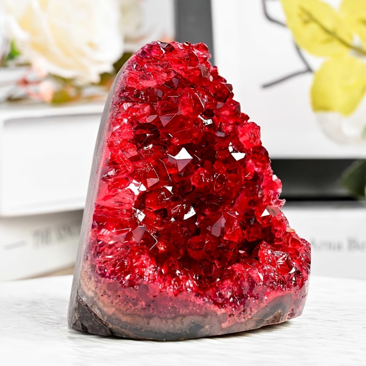 CrystalHola 1Pc Claret Raw Geode, Crystal Cluster for Home Feng Shui Ornaments Energy Stone Healing Tools Meditation Feng Shui Decoration,Stone Display Piece, Mineral Specimen (200-300g)